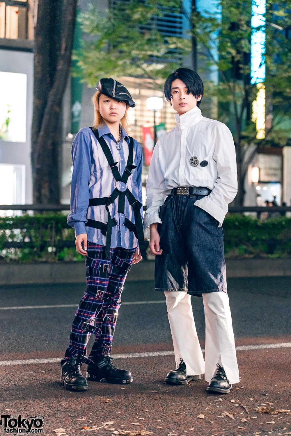 Harajuku Mens Fashion w/ Zippered Beret, Handmade Harness,  Yohji Yamamoto, Cyber Dyne, Dr. Martens & New Rock Boots