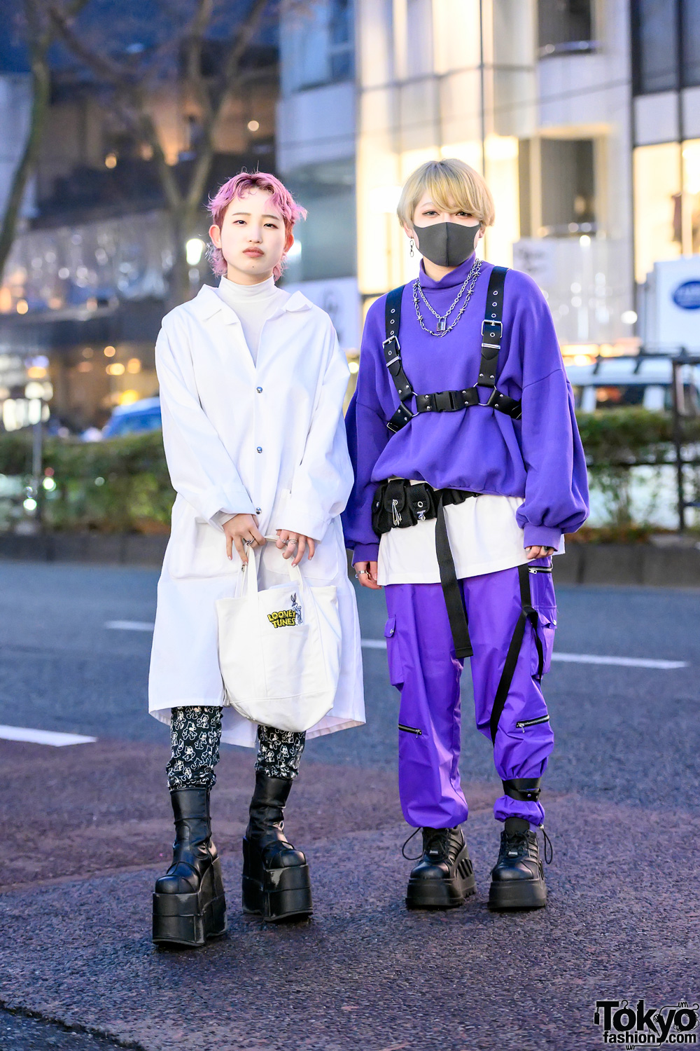 Harajuku Girls in Platform Boots, Face Mask, Harness, Pink Hair, Dog Osaka, Cozymost & Demonia
