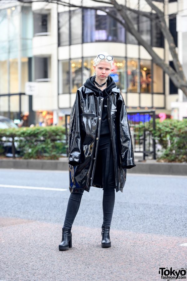 Harajuku Girl in Oversized Patent Leather Coat by Japanese Brand Saint ...