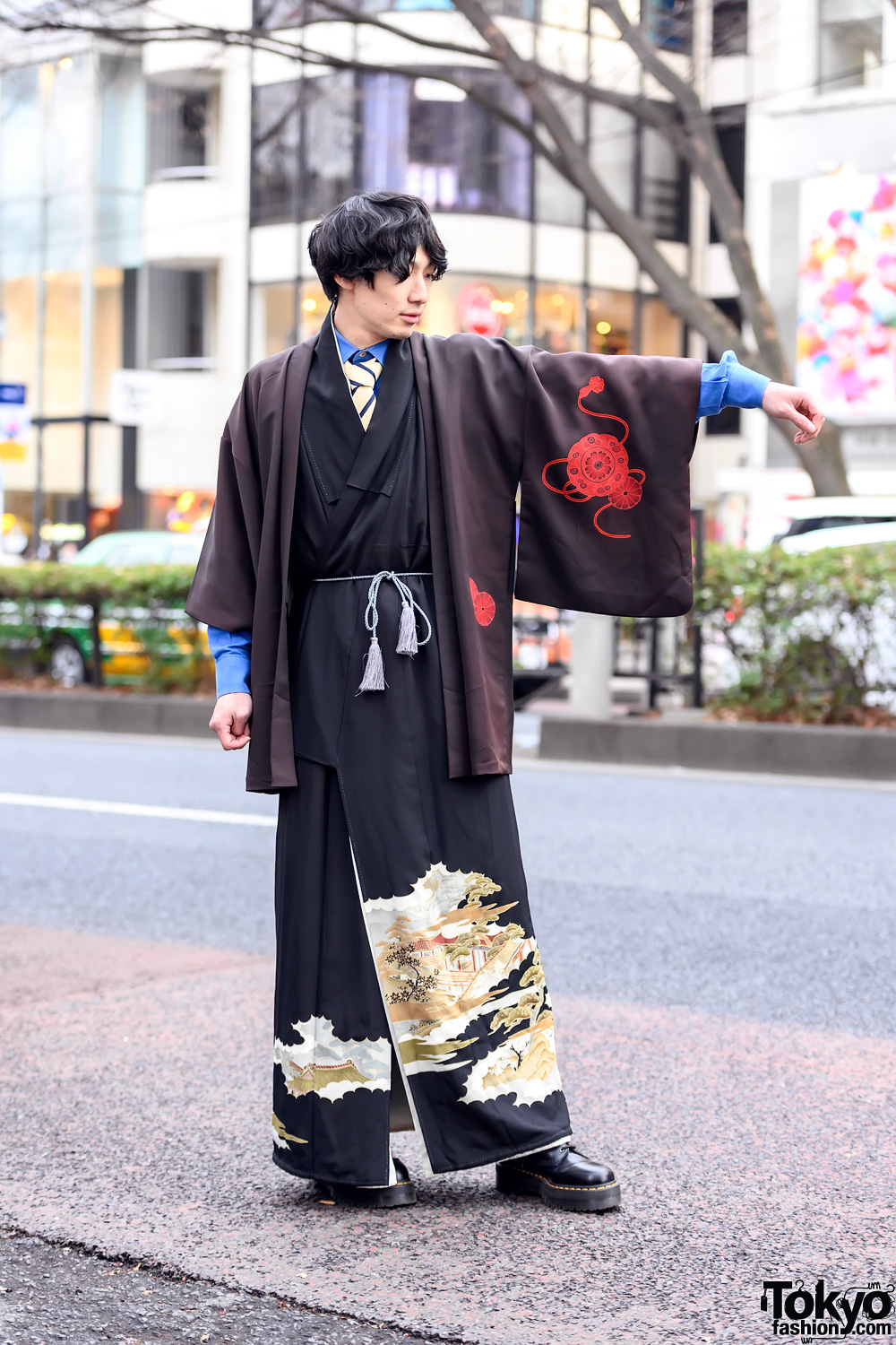Japanese Kimono, Necktie & Dr. Martens Street Style in Harajuku