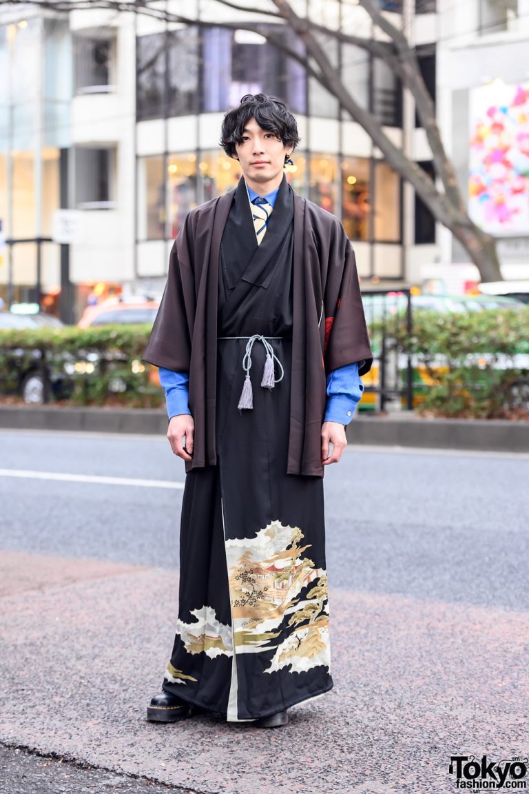 Japanese Kimono, Necktie & Dr. Martens Street Style in Harajuku, Tokyo ...
