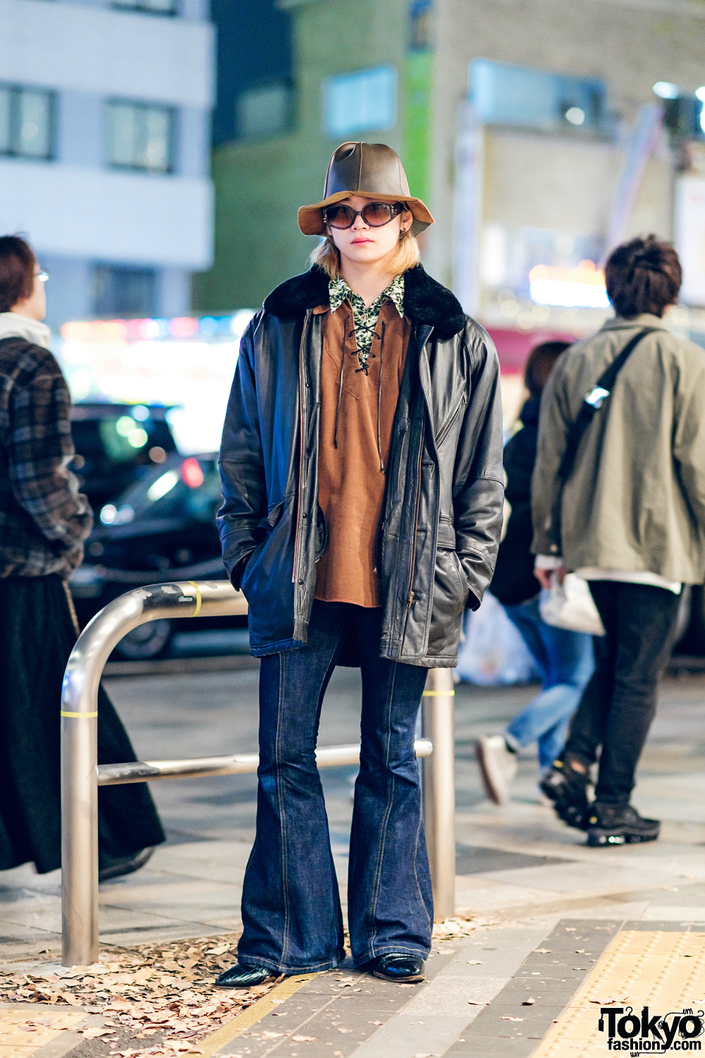 Harajuku Menswear w/ Bucket Hat, Dior Sunglasses, Yohji Yamamoto, Vintage Fur Collar Jacket, & Pointy Crocodile Boots