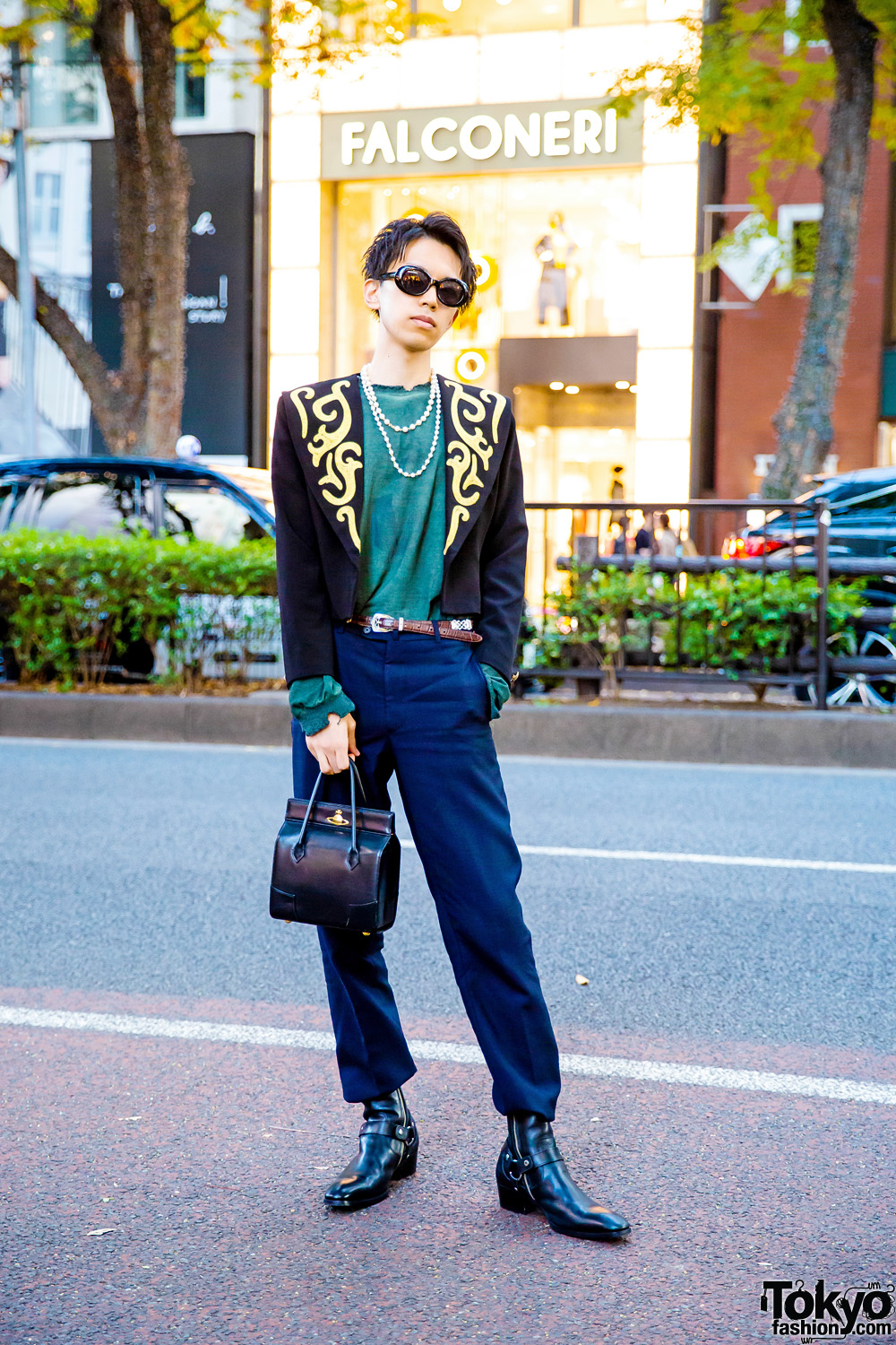 Harajuku Street Style w/ Cropped Baroque Blazer, Open The Door Sweatshirt, Handmade & Resale Fashion, Vivienne Westwood Bag & YSL Harness Boots