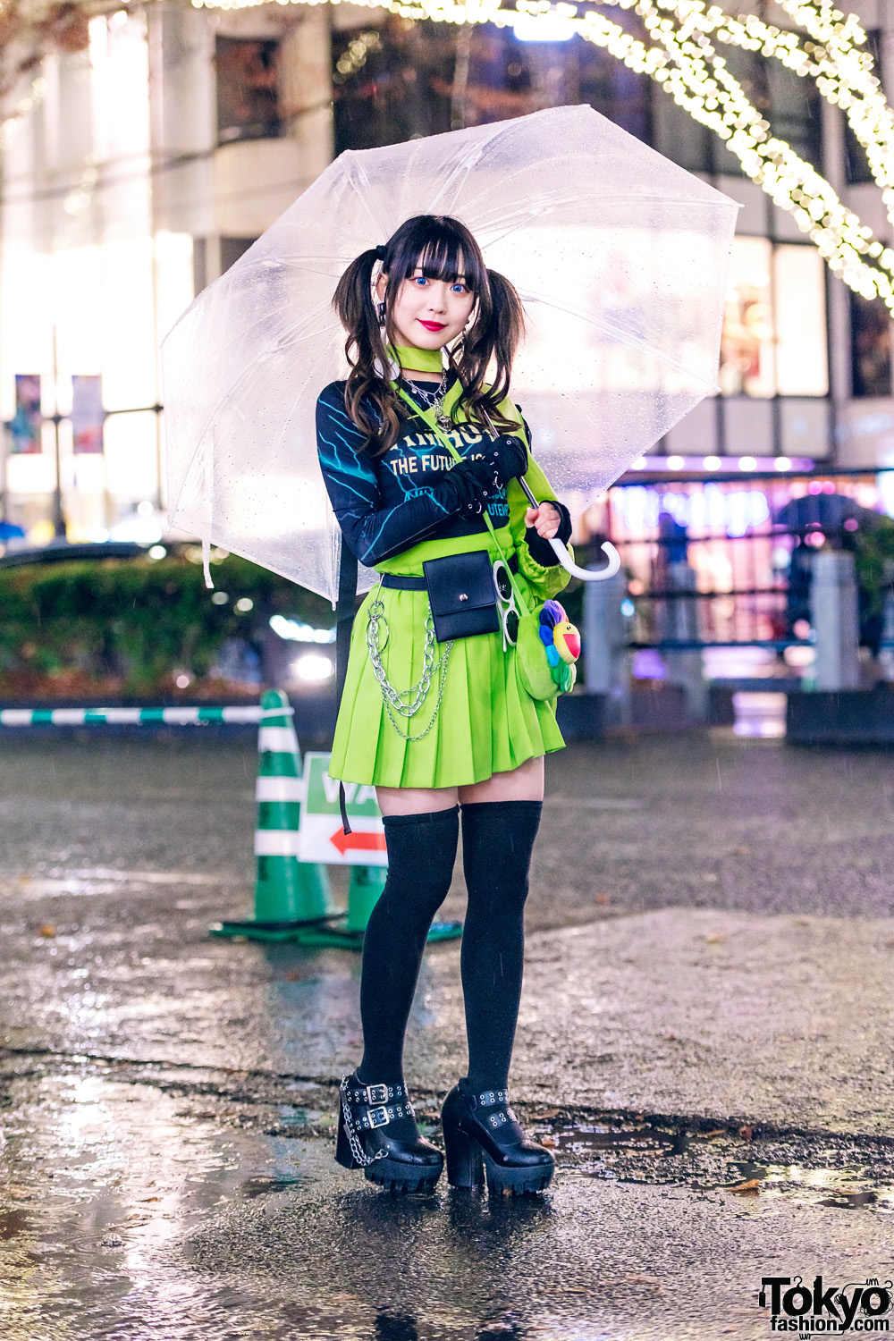 Japanese Idol Street Style w/ Clear Umbrella, Harness Jacket, WEGO