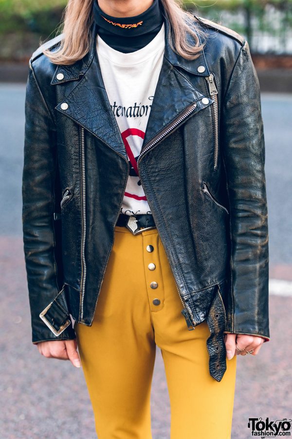 Retro Streetwear Style w/ Mullet Hair, 70s-80s Leather Jacket, Layered ...
