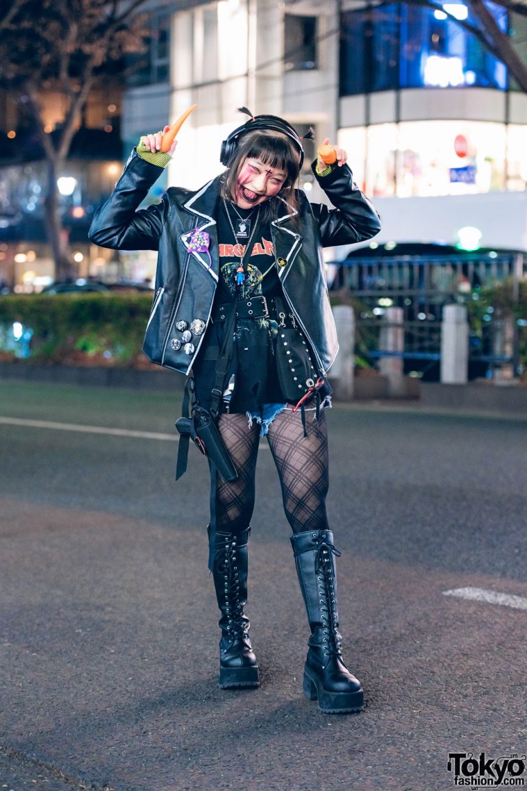 Punky Harajuku Girl Street Style w/ Shaved Hairstyle, Chucky, Biker ...