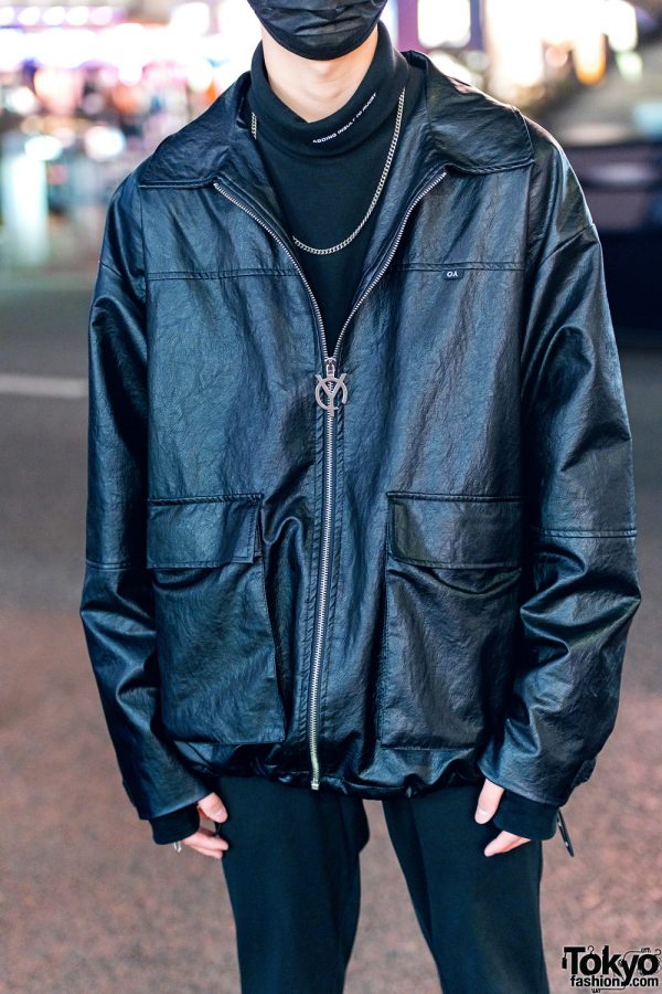 All Black Mens Minimalist Japanese Street Style w/ OY Cap, Leather ...