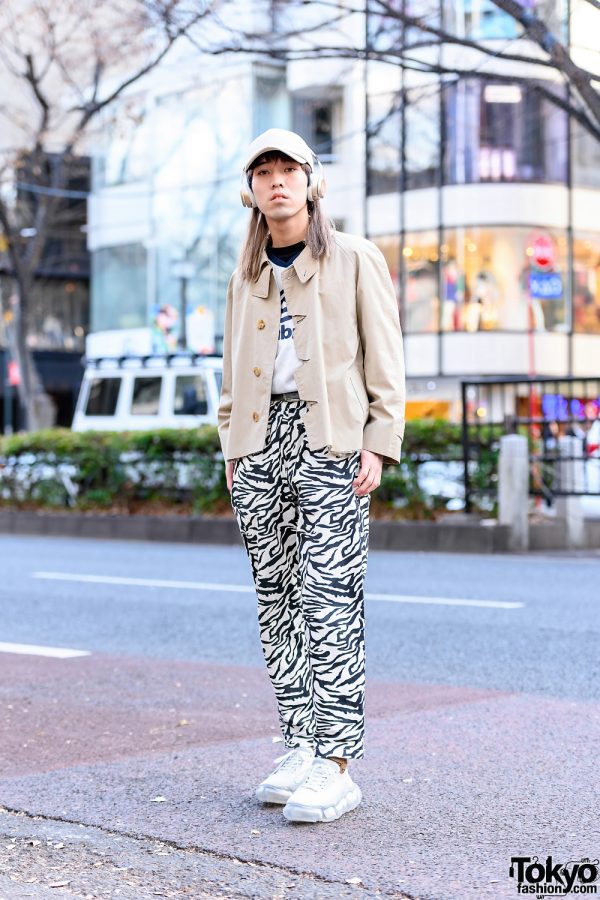 Tokyo Streetwear w/ Beats by Dre Headphones, Remake Burberry Coat, Umbro, Zebra Print Pants, Gucci, Shury & Grounds by Mikio Sakabe Sneakers