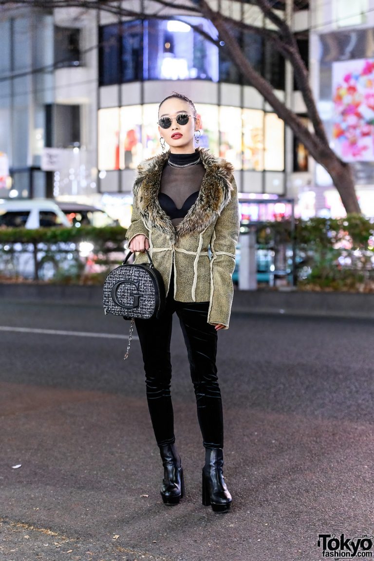 Juemi Tokyo Style w/ Sleek Bun, Gr8 Sunglasses, Furry Jacket, Sheer ...