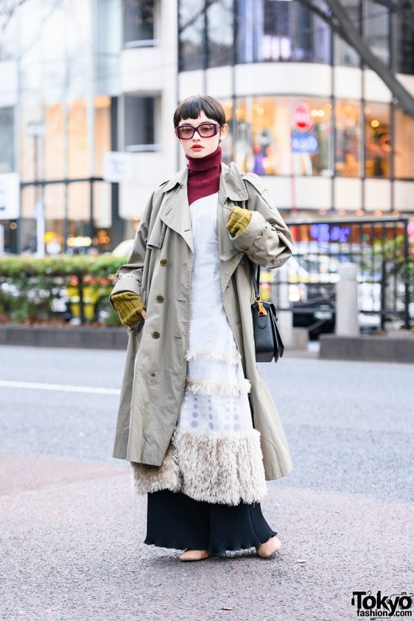 Japanese Student In Fuzzy Cat Ear Hat w/ Comme Ca Du Mode Coat, Lily Brown  Mock Neck, Spiral Girl Denim Shorts, Vivienne Westwood Belt, Louis Vuitton  Scarf, Gucci, Milk Accessories & Mouse