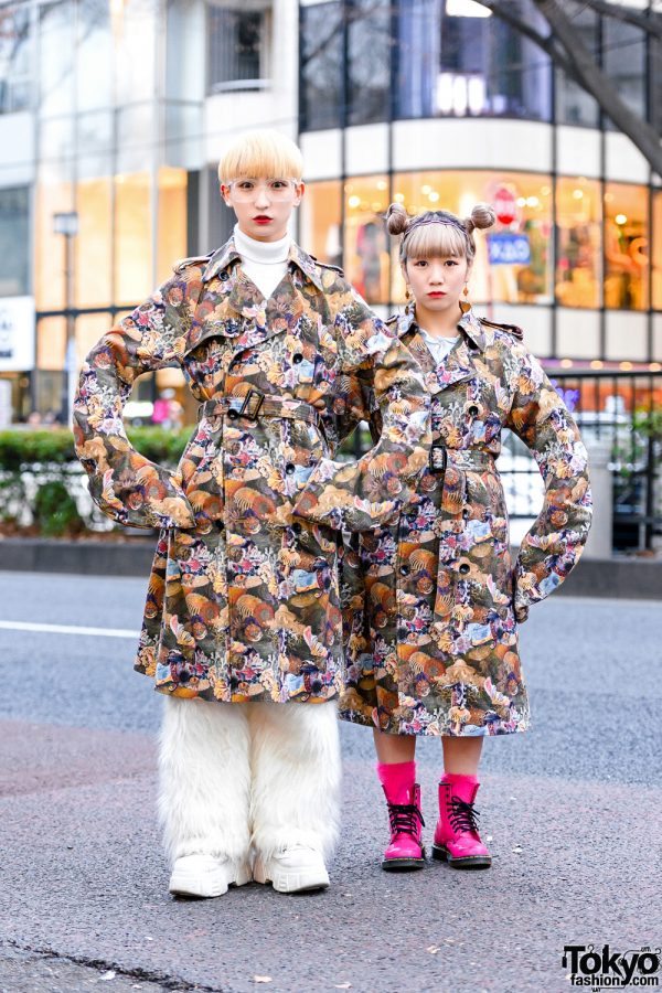 Tempura Kidz x Anrealage Japanese Street Styles w/ Belted Trench Coats, Furry Pants & Pink Dr. Martens