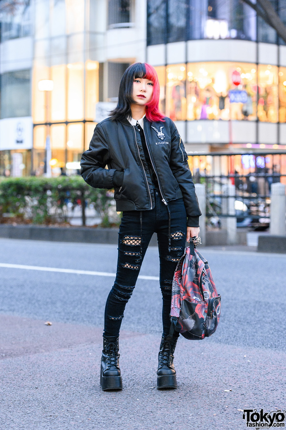 All Black Killstar Harajuku Street Style w/ Two Tone Hair, Spooky