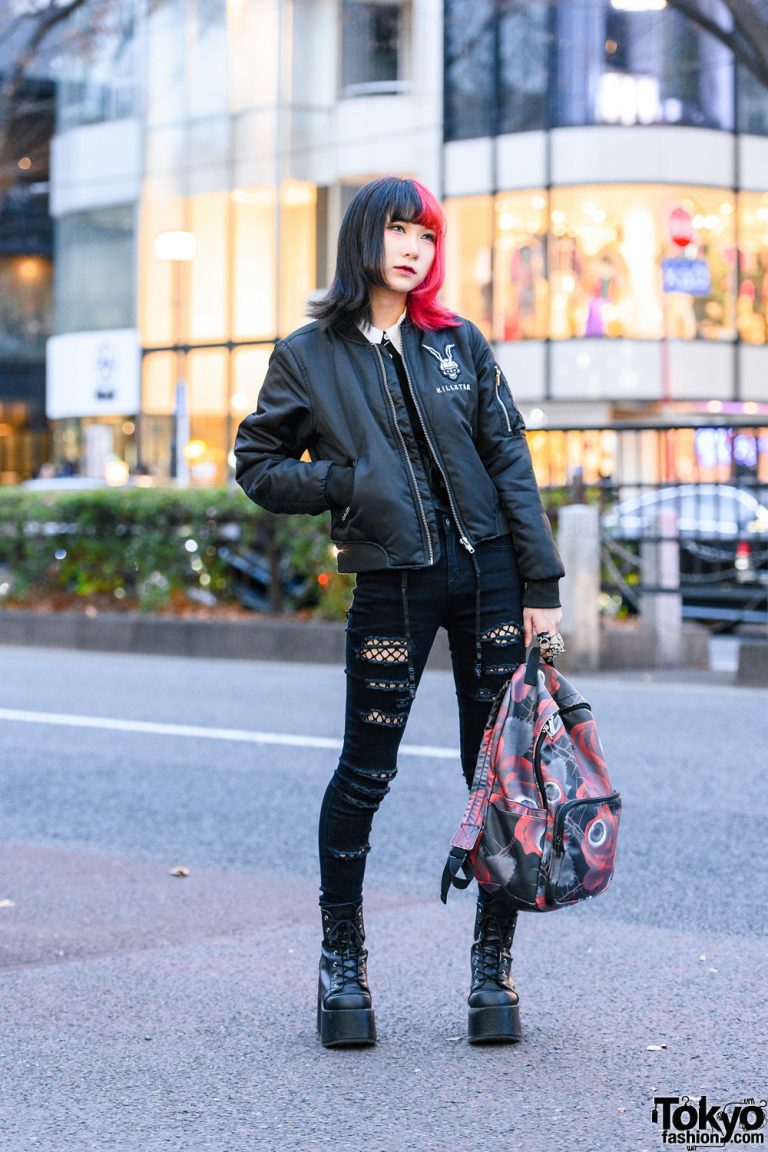 ripped jeans and fishnet tights
