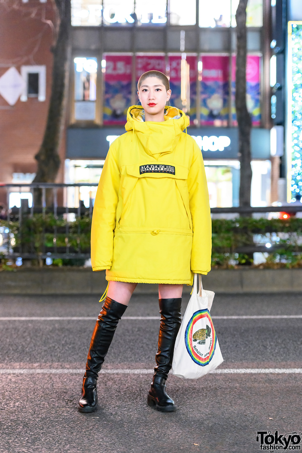 Chic Tokyo Girl Street Style w/ Shaved Head, Napapijri Skidoo Jacket ...