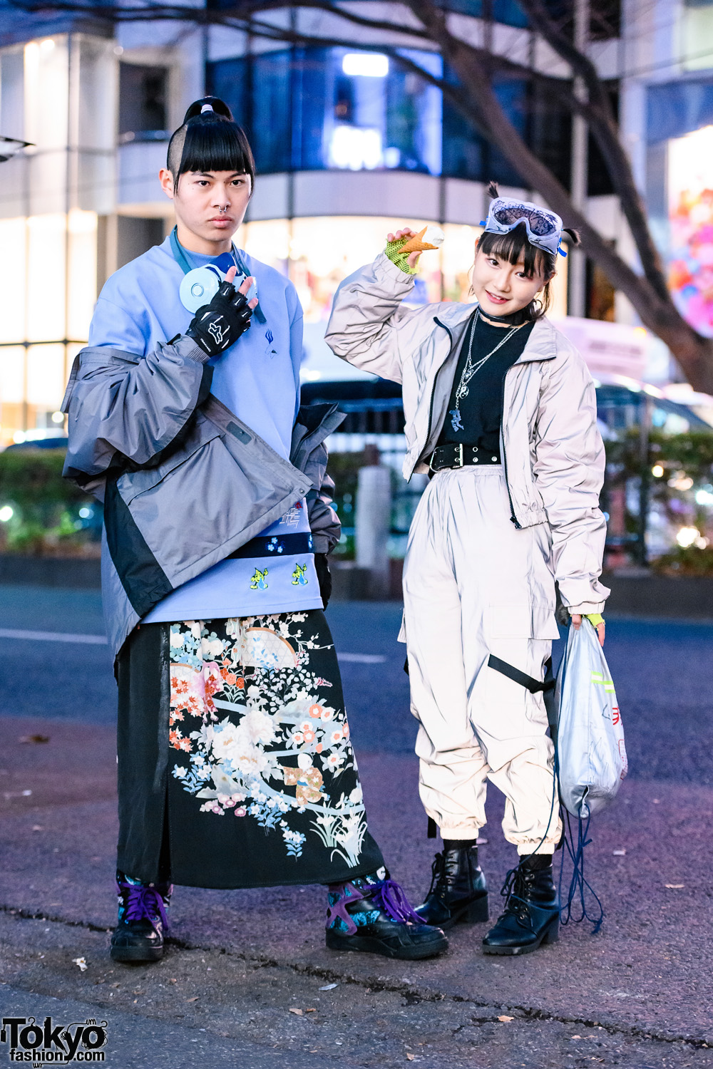 Tokyo Streetwear Styles w/ Partially-Shaved Hair, Gas Mask, Clear Goggles, Aoi Industry, Forever21 Metallic Suit, ME Harajuku & Reebok Insta Pump Fury Sneakers