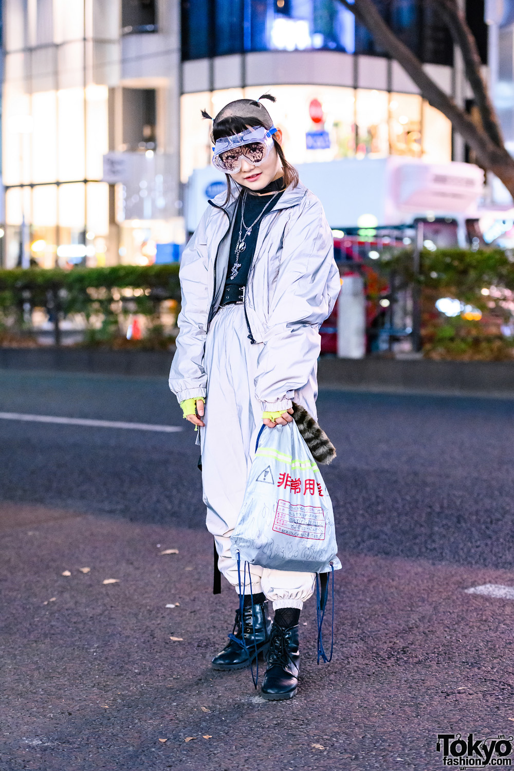 Tokyo Streetwear Styles w/ Partially-Shaved Hair, Gas Mask, Clear ...