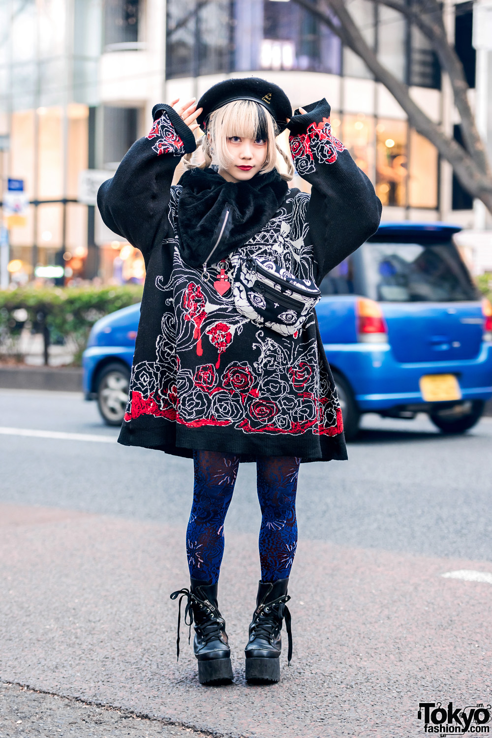 Japanese Pop Idol in Harajuku w/ Two-Tone Hair, Vampire Fangs