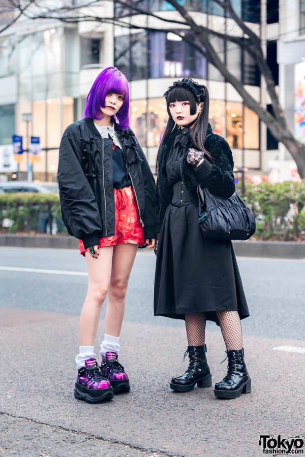 Purple vs All Black Gothic Tokyo Styles w/ Ruffle Headdress, Vampire ...