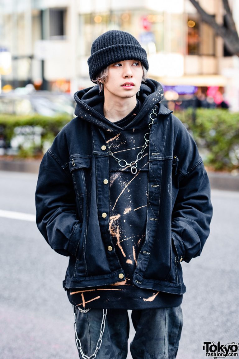 Tokyo Model in Cote Mer Streetwear Style w/ Knit Beanie, Denim Jacket ...