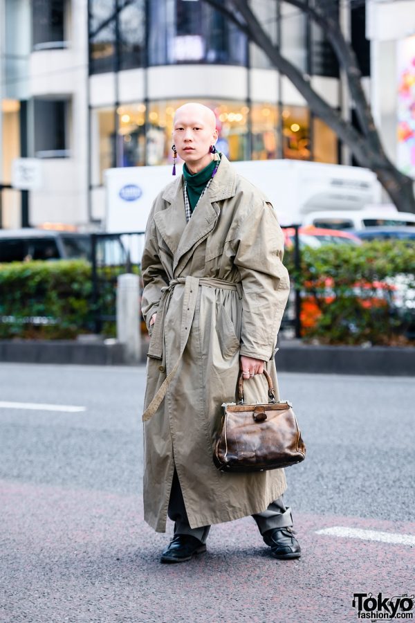 Tokyo Menswear Street Style w/ Tassel Earrings, Vintage Overcoat, Issey ...