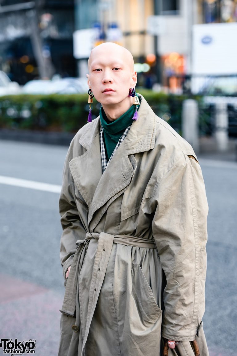 Tokyo Menswear Street Style w/ Tassel Earrings, Vintage Overcoat, Issey ...