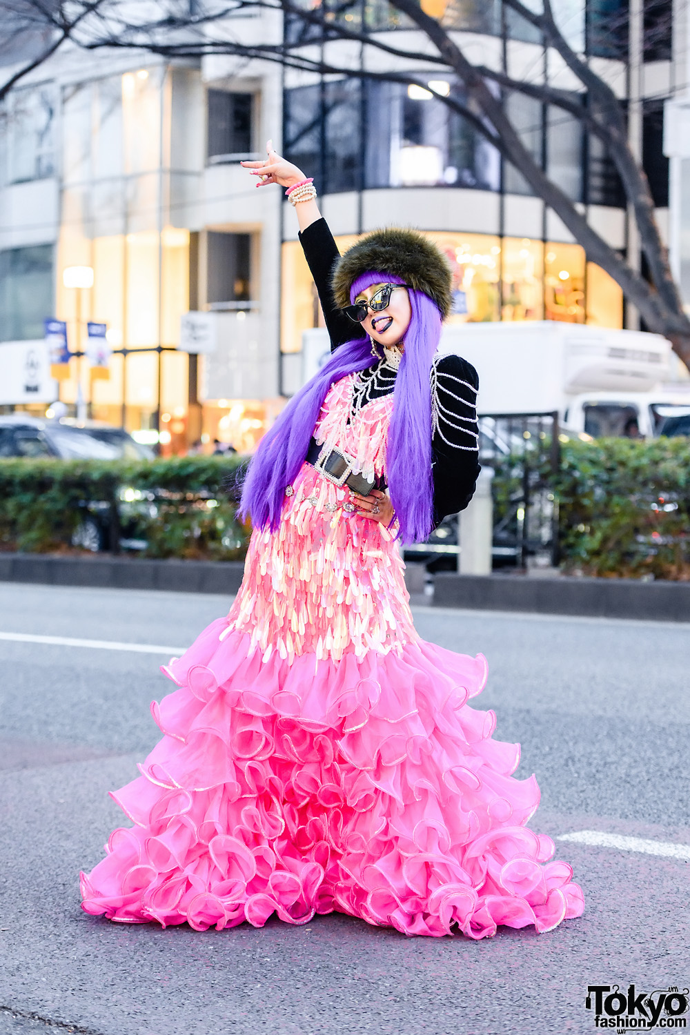 Extreme Harajuku Street Style w/ Takenoko Dress, Purple Hair, Pillbox Hat, Zebra Jacket, Tanpopo House & Office Kiko