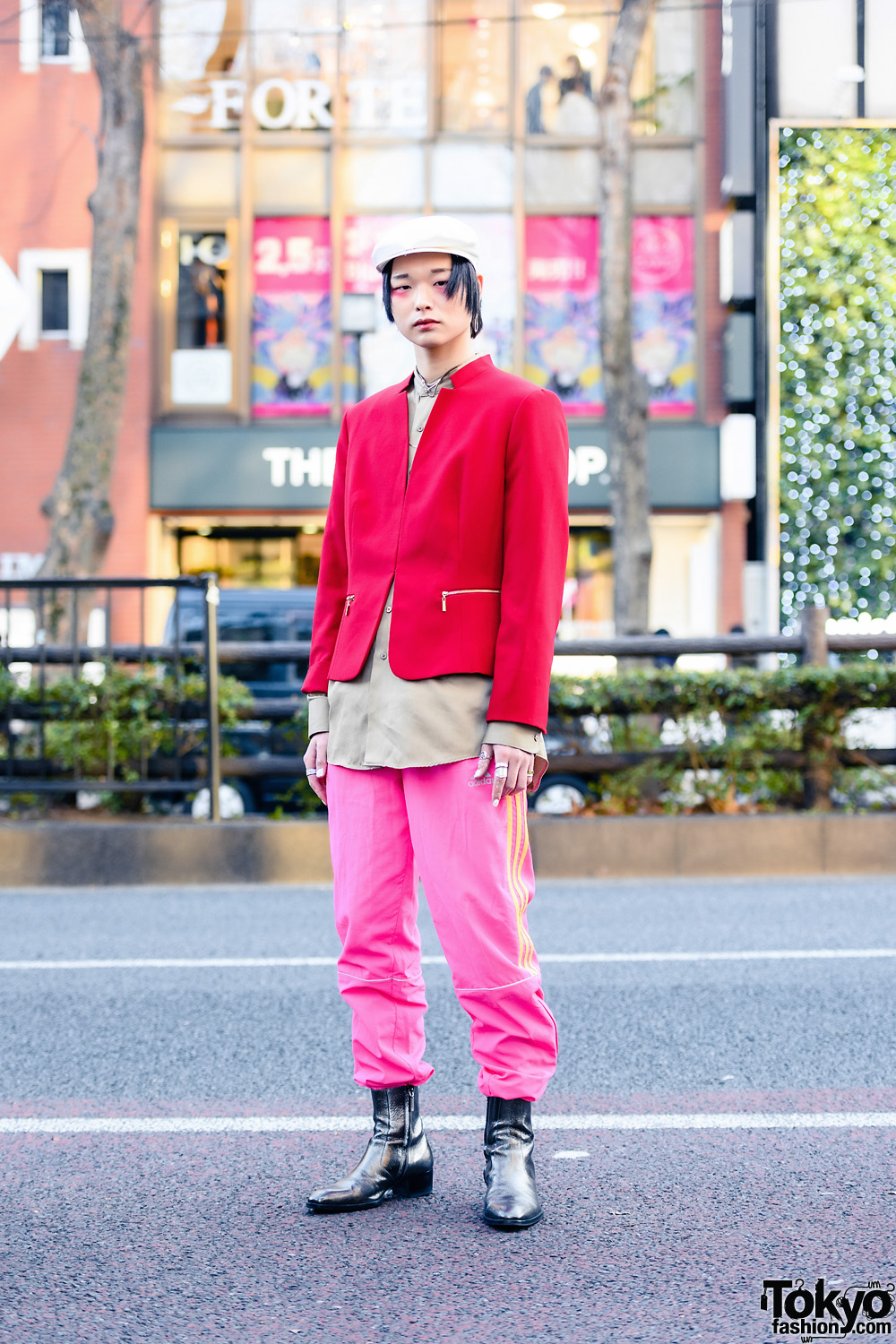 Colorful Tokyo Style w/ Pink Eye Makeup, Beret, Cropped Jacket, Gosha ...