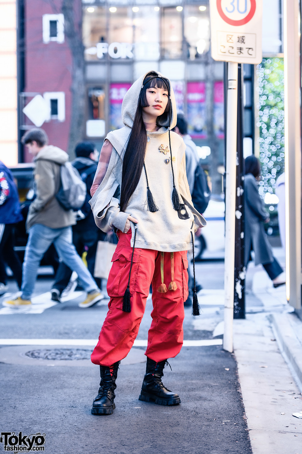 Harajuku Street Style w/ Vintage Brooches, Seivson Cutout Hoodie Sweater, Nodress, Vintage Fashion & Open The Door Boots