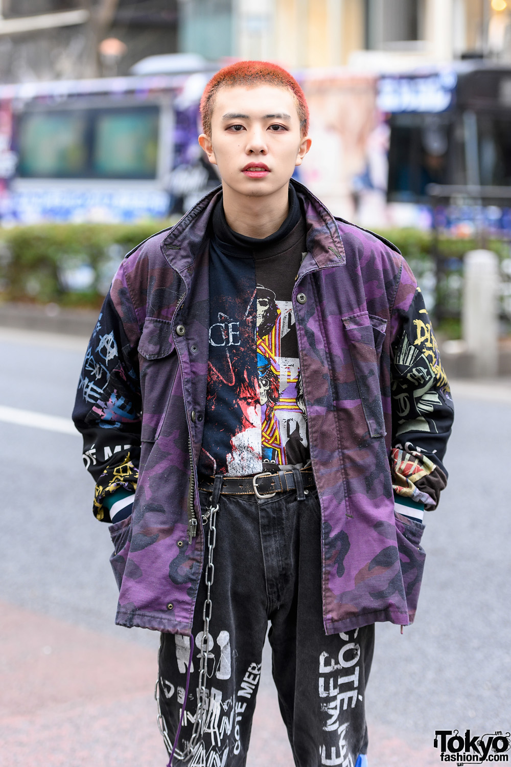 Japanese Model’s Cote Mer Graphic Street Style w/ Pink Shaved Hair ...