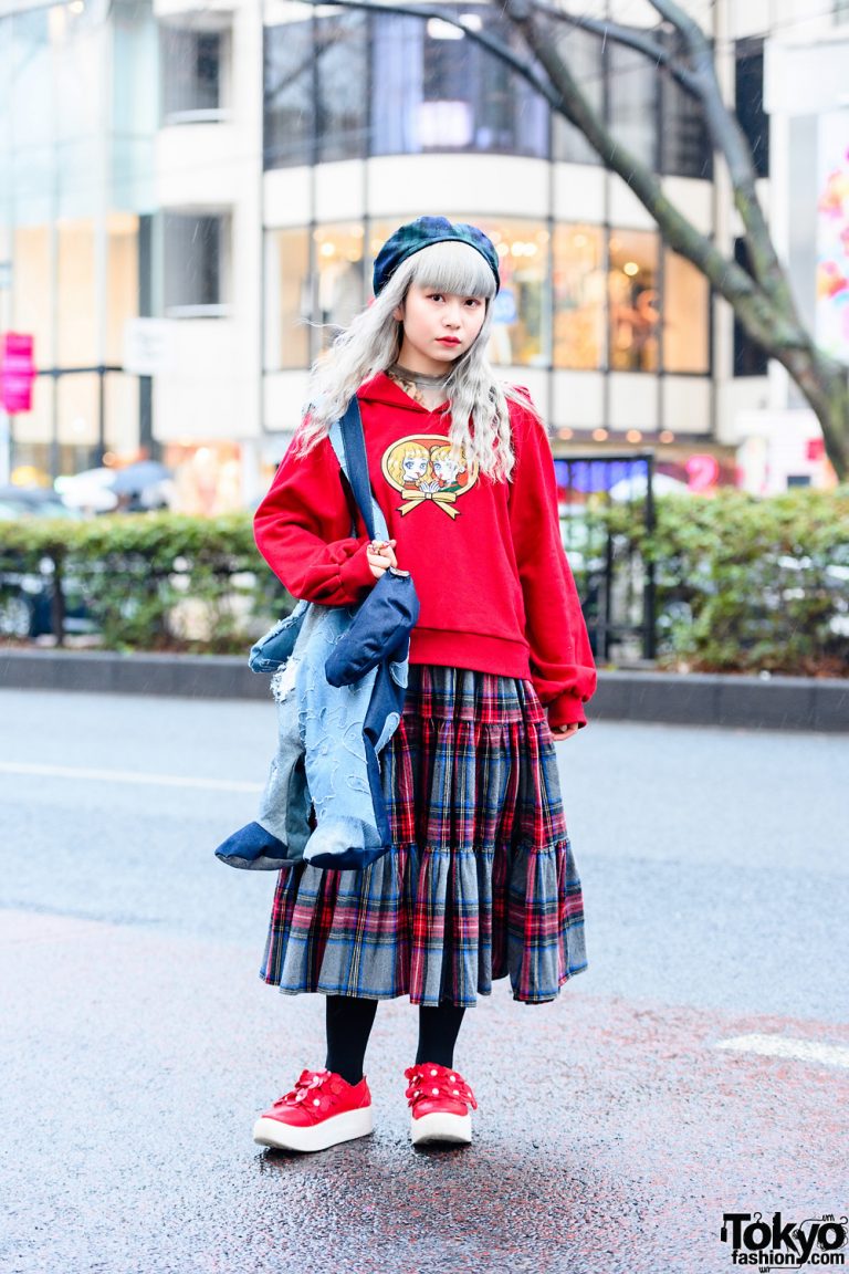 Heihei Harajuku Plaid Street Styles W  Pastel Hair, Embroidered 