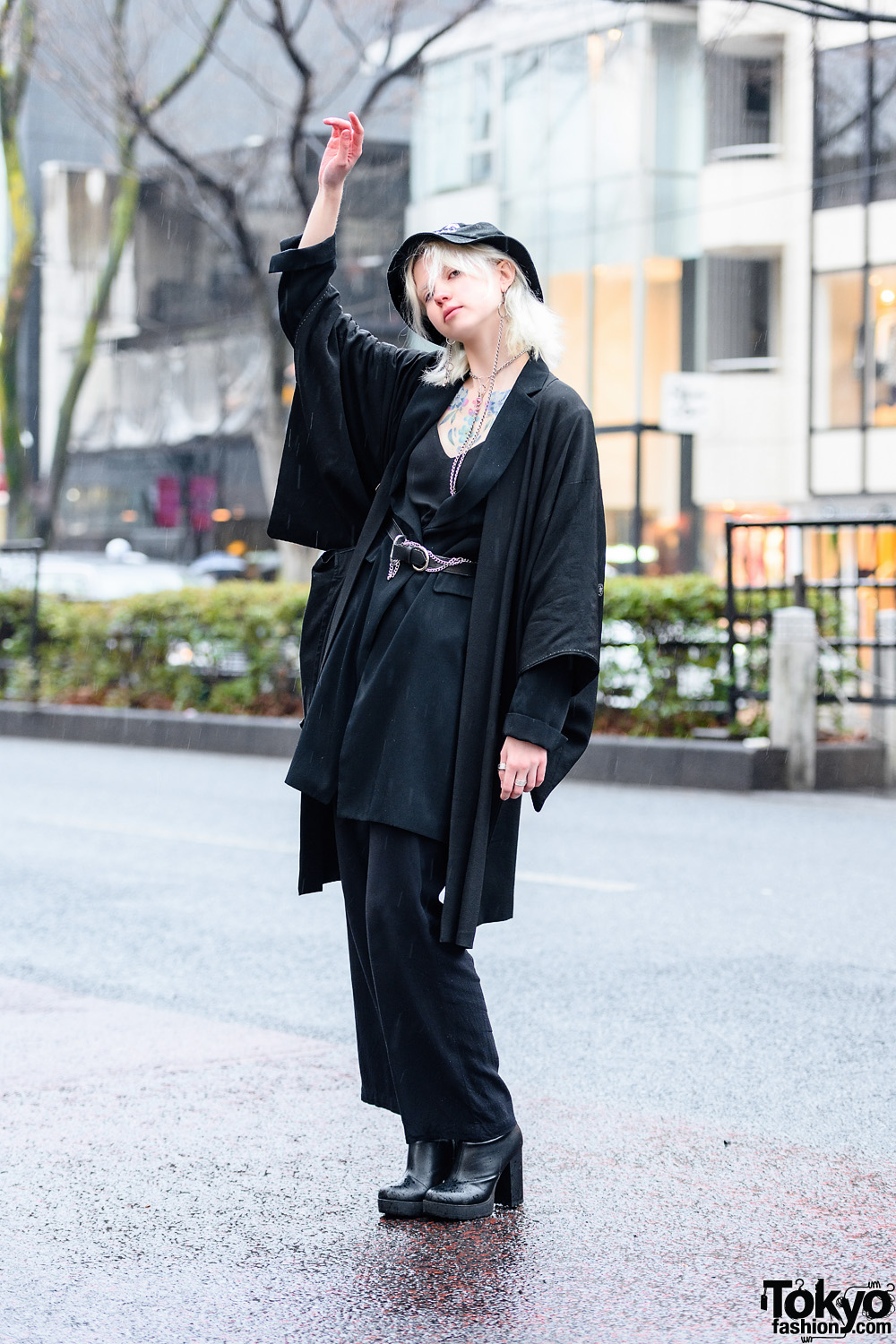 Russian Fashion Model’s Chic All Black Tokyo Style w/ Chest Tattoos ...