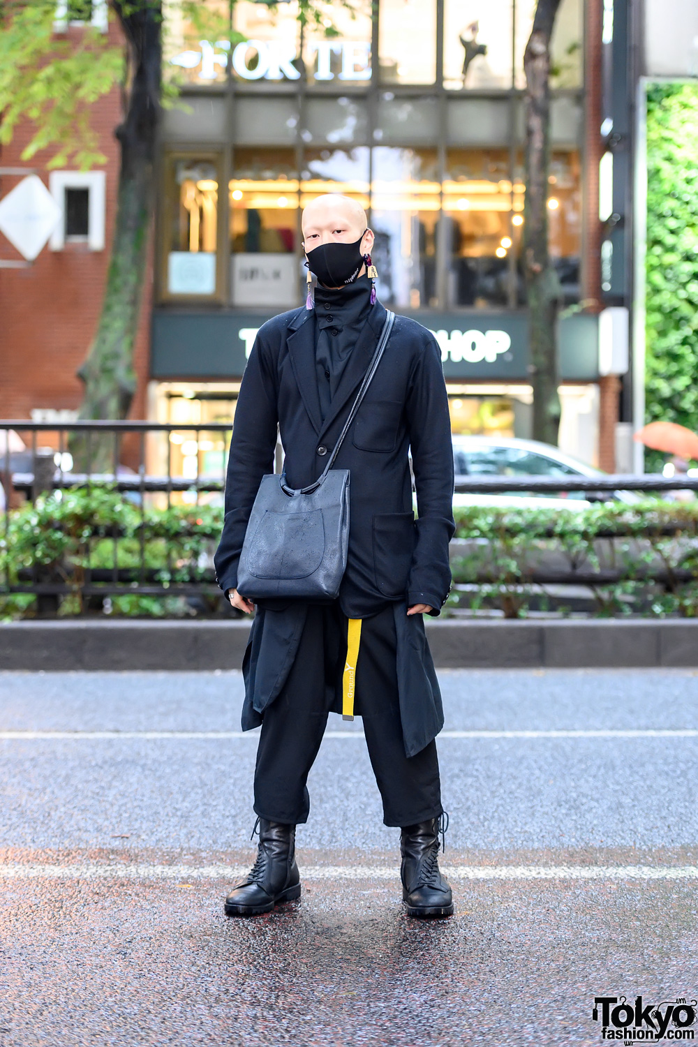 Japanese Actor's Yohji Yamamoto Street Style + Bizenart Face Mask in Harajuku