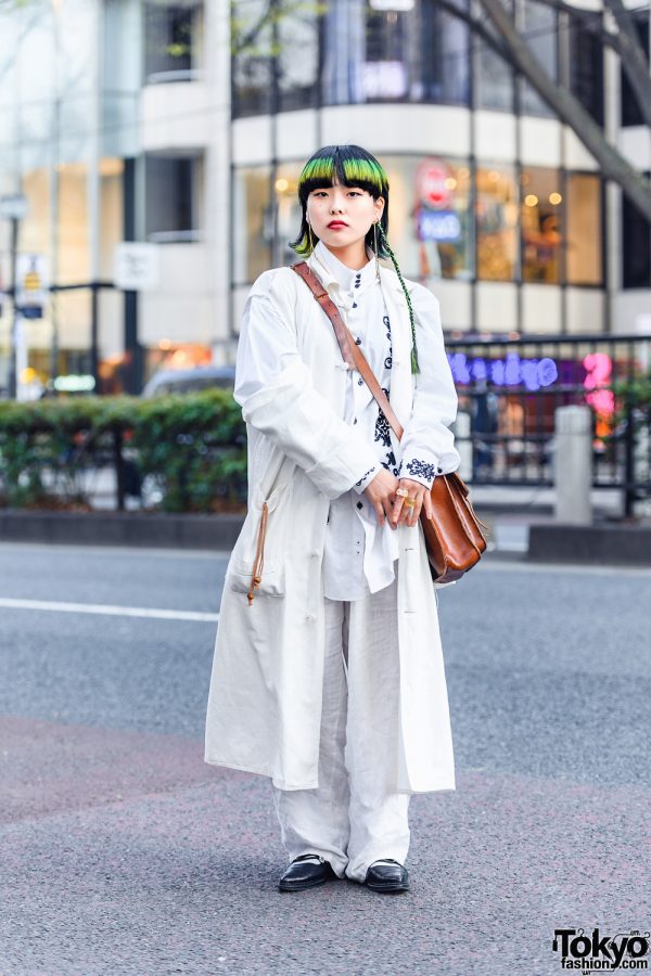 All White Vintage Fashion in Harajuku w/ Green Hair, Belted Coat ...