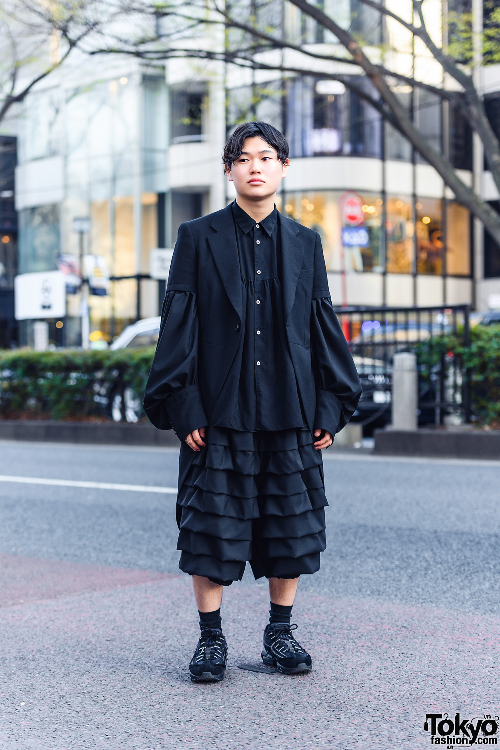 All Black Comme des Garcons Style w/ Short Sleeve Penguin Tail