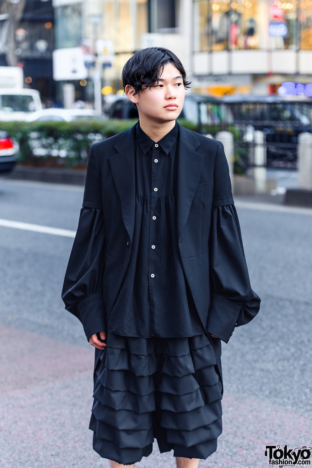 All Black Comme des Garcons Style w/ Short Sleeve Penguin Tail 