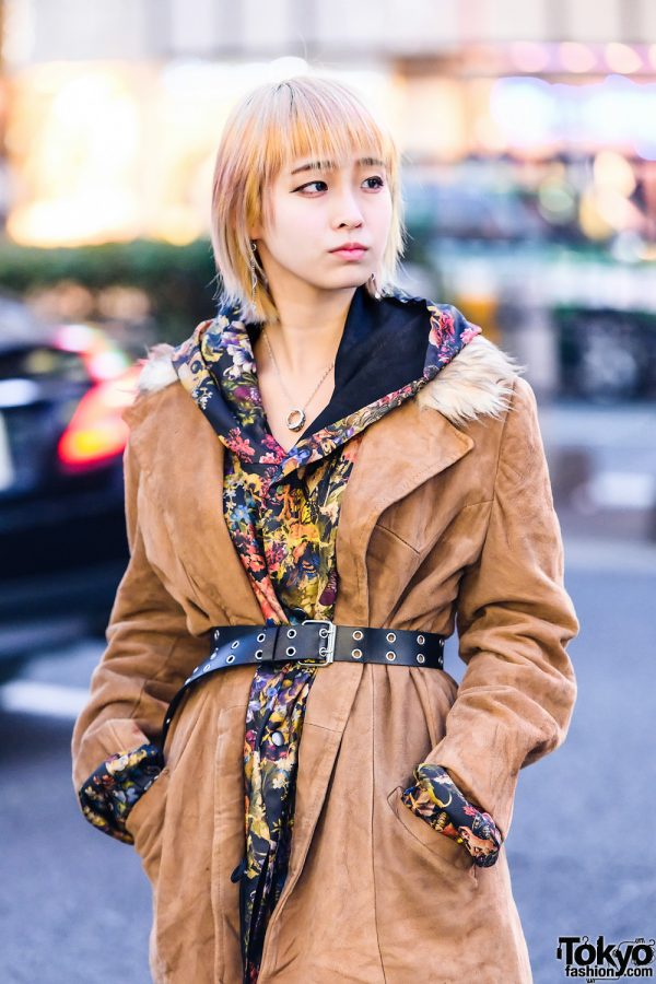 Japanese Streeet Style w/ Suede Jacket, &Ellecy Floral Print Dress ...