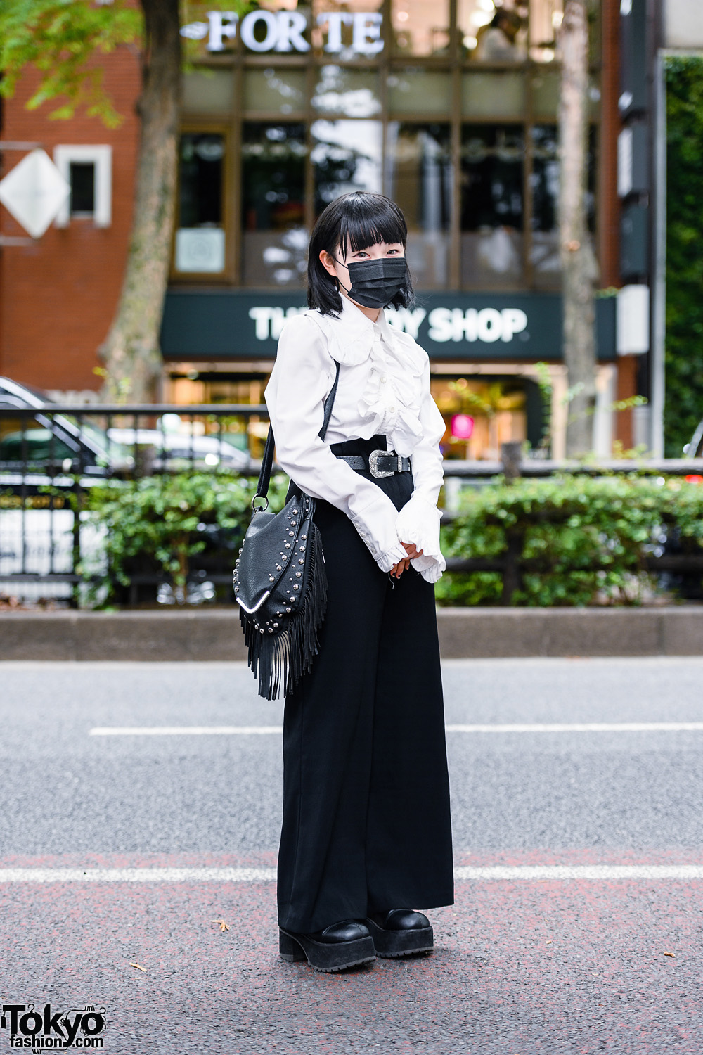 All Black Harajuku Street Style w/ Printed Face Mask, Kenzo