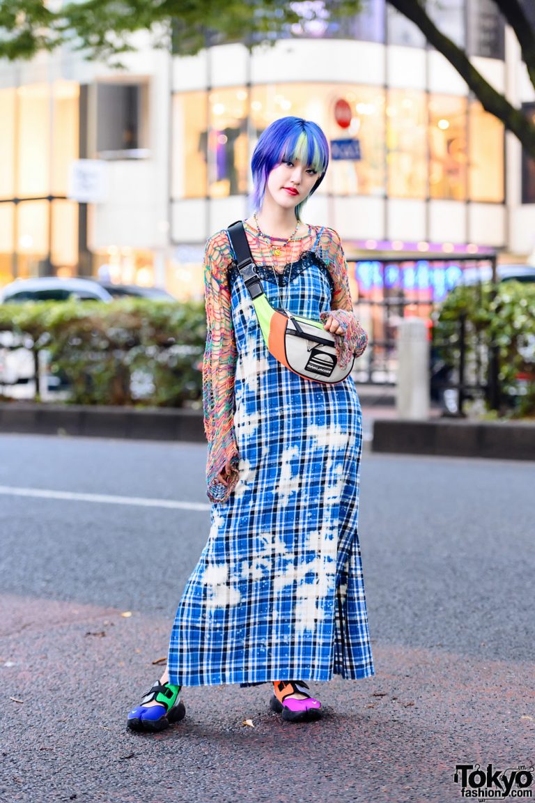 Colorful Tokyo Style w/ Multicolored Hair, Smiley Face Necklace, Knit ...