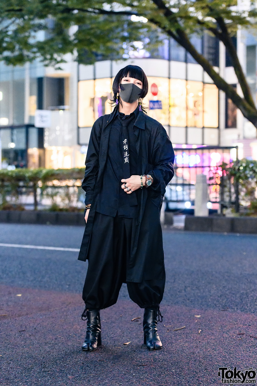 All Black Tokyo Menswear w/ Mahjong Tassel Earrings, Y-3, Yohji 