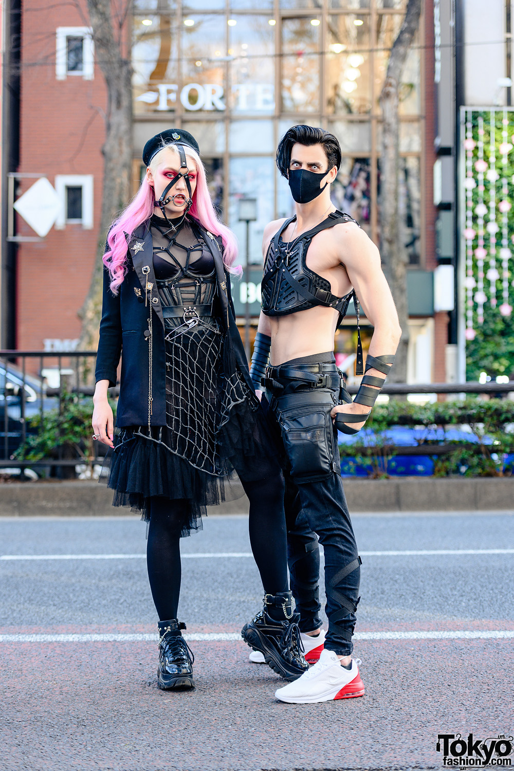 Tokyo Cyberpunk Streetwear Styles w/ Pink Hair, Killstar Harness
