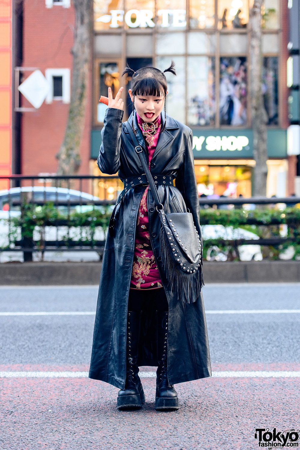 Leather Style in Harajuku w/ Shaved Hairstyle, O-Ring Choker, Leather ...