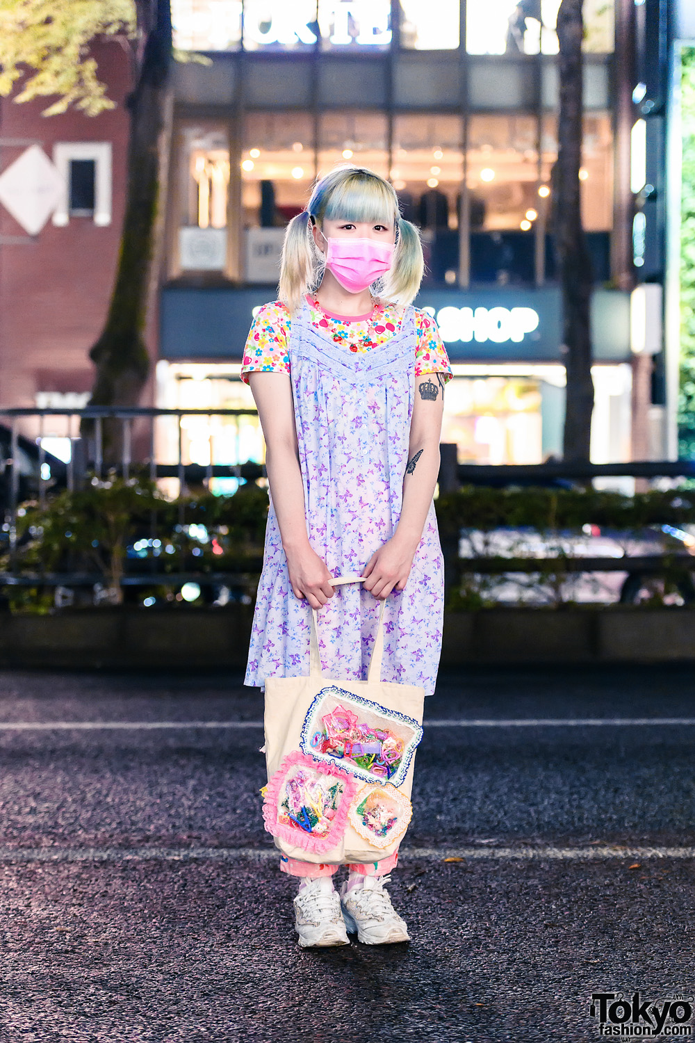 Pastel Print Style in Tokyo w/ Twin Tails, Daisy Lovers Necklace, Mezzo Piano, Panama Boy, The Little Mermaid Pajama Pants, Handmade Bag & Skechers