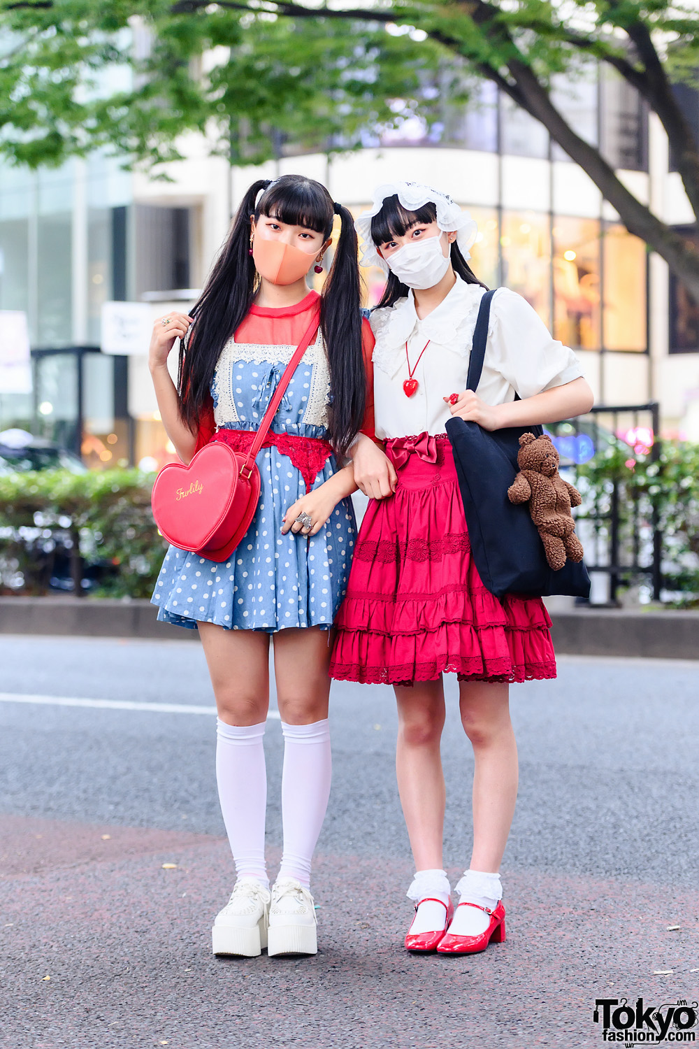 Harajuku Girls Color-Coordinated Street Styles w/ Victorian Cap, Face Masks, Liz Lisa, Merry Jenny, Polka Dots, Baby, The Stars Shine Bright & Yosuke Platforms