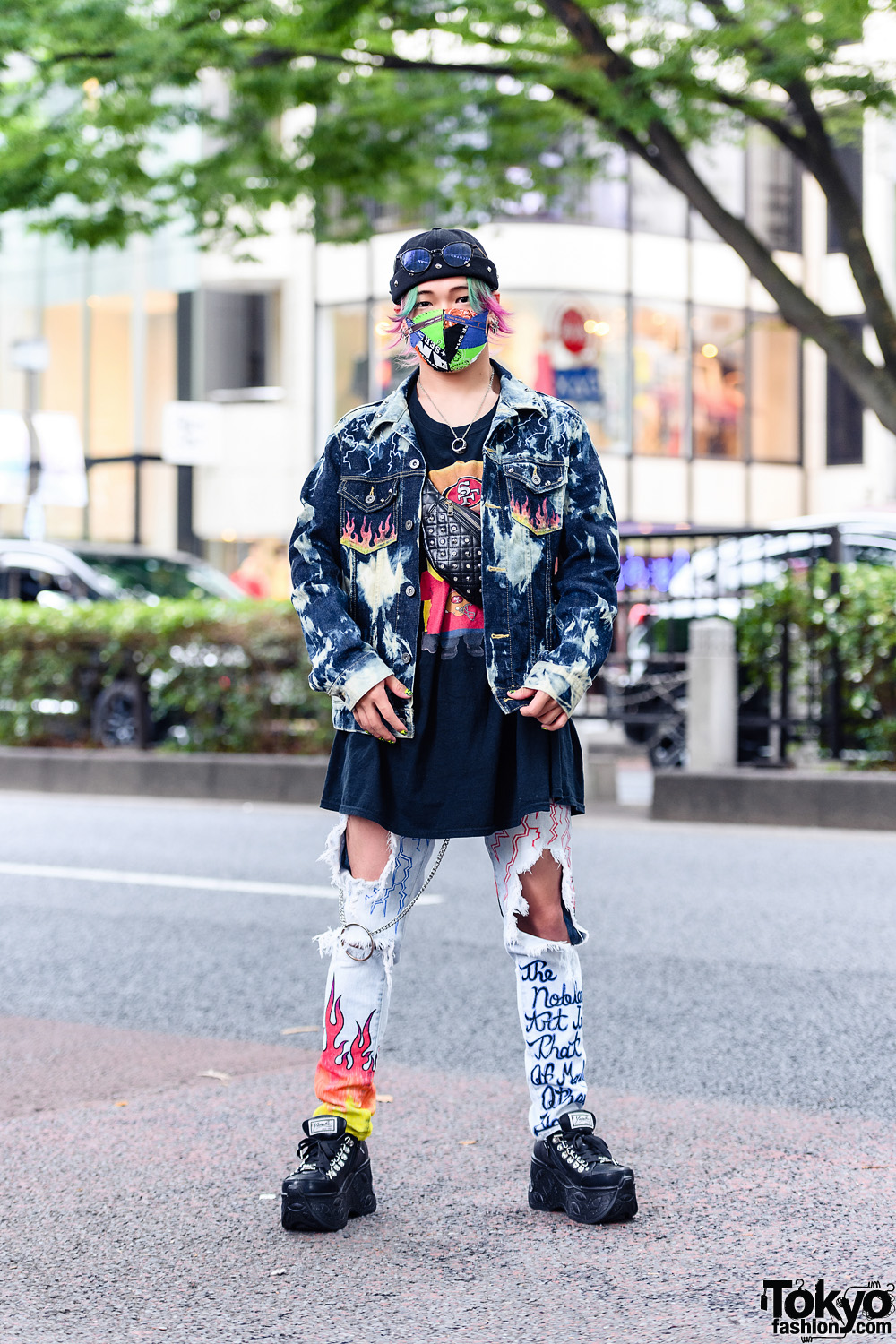 Graphic Streetwear Style w/ Two-Tone Hair, Patchwork Mask, Acid Wash ...