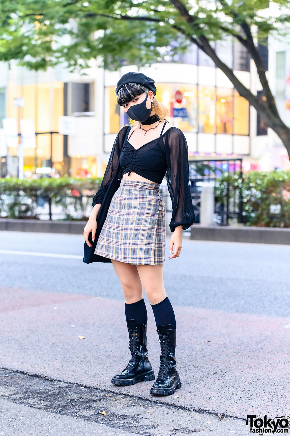 Summer Japanese Street Style w/ Two-Tone Hairstyle, Beret, Chanel