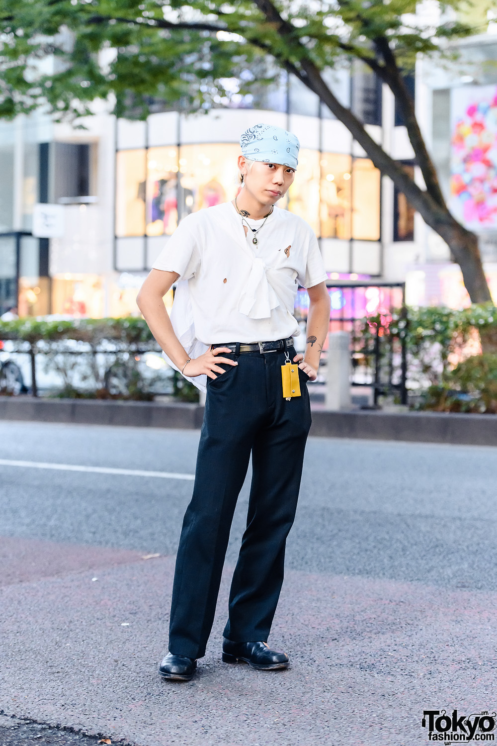 Japanese Street Style w/ Ripped Shirt, H&M, Jil Sander Trousers 