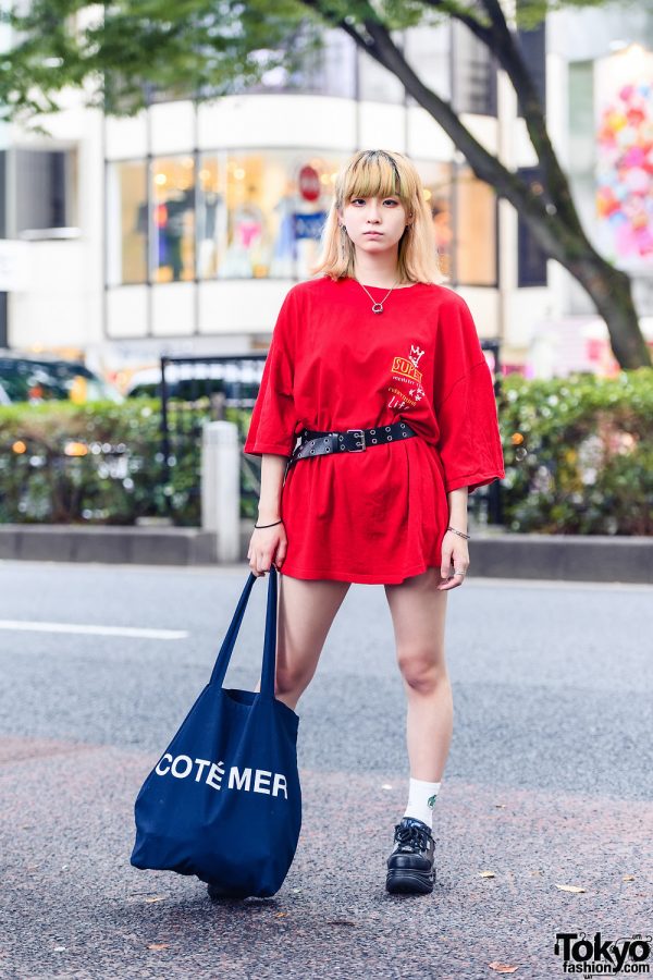 Casual Tokyo Street Style w/ Bless Jewelry, Thicc Oversized Shirt, Grommet Belt, American Eagle, Cote Mer Tote & Yosuke