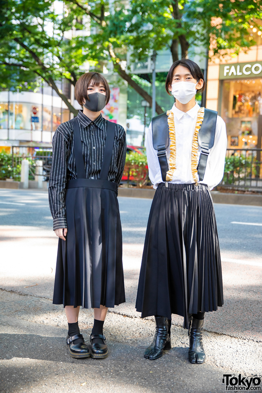 Students in Coordinated Monochrome Fashion w/ Comme Des Garcons Pleated Skirts, Long Sleeve Shirts & Black Leather Shoes