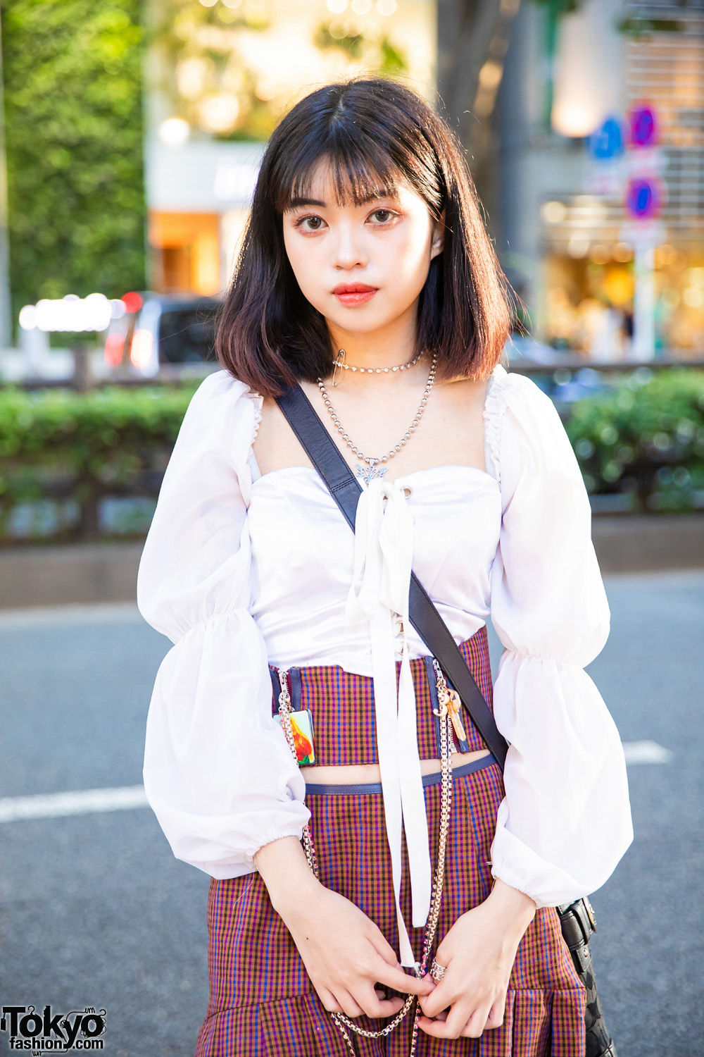 Tokyo Girl Plaid Fashion w/ Ruffled Long Sleeves, Nodress Plaid Skirt