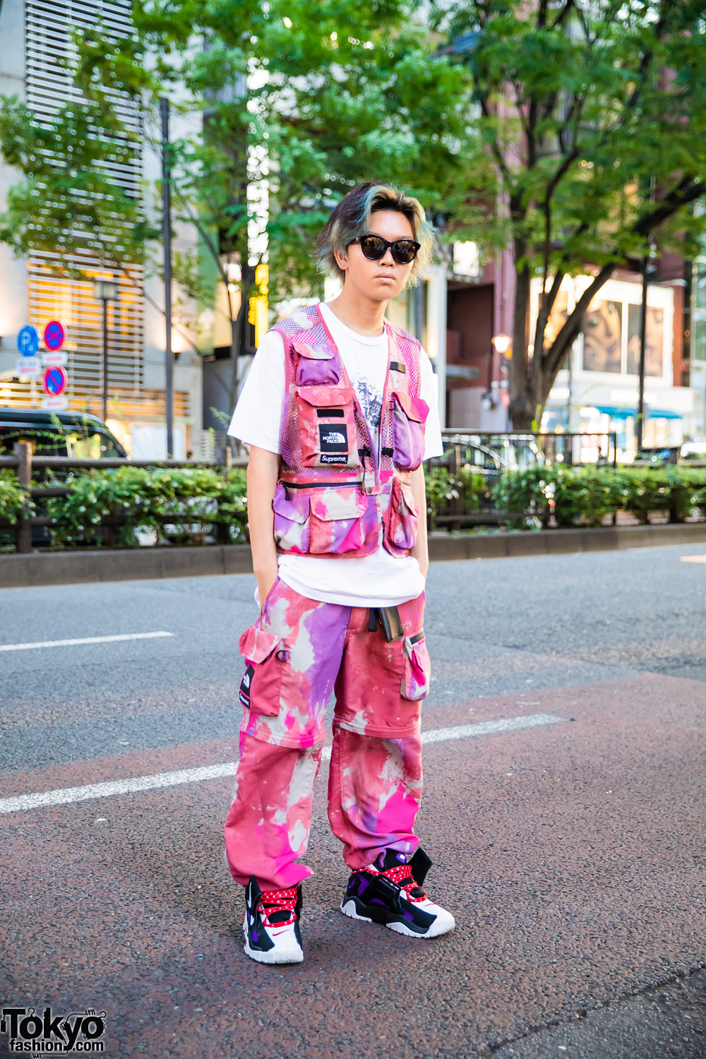 Harajuku Guy in Pink Camouflage Fashion w/ Supreme White Shirt